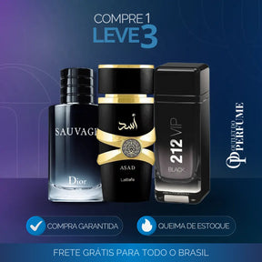 Kit 3 Perfumes Importados (100ml) - Lattafa Asad | 212 VIP Black | Dior Sauvage [QUEIMA DE ESTOQUE]